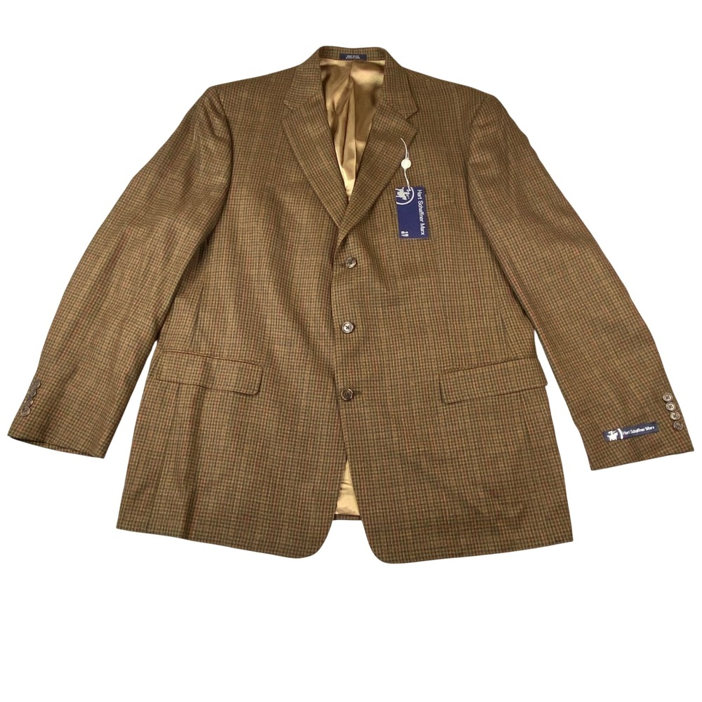 Hart Schaffner Marx 48 Long Worsted Wool Blazer Sport Coat Brown Check NWT NEW